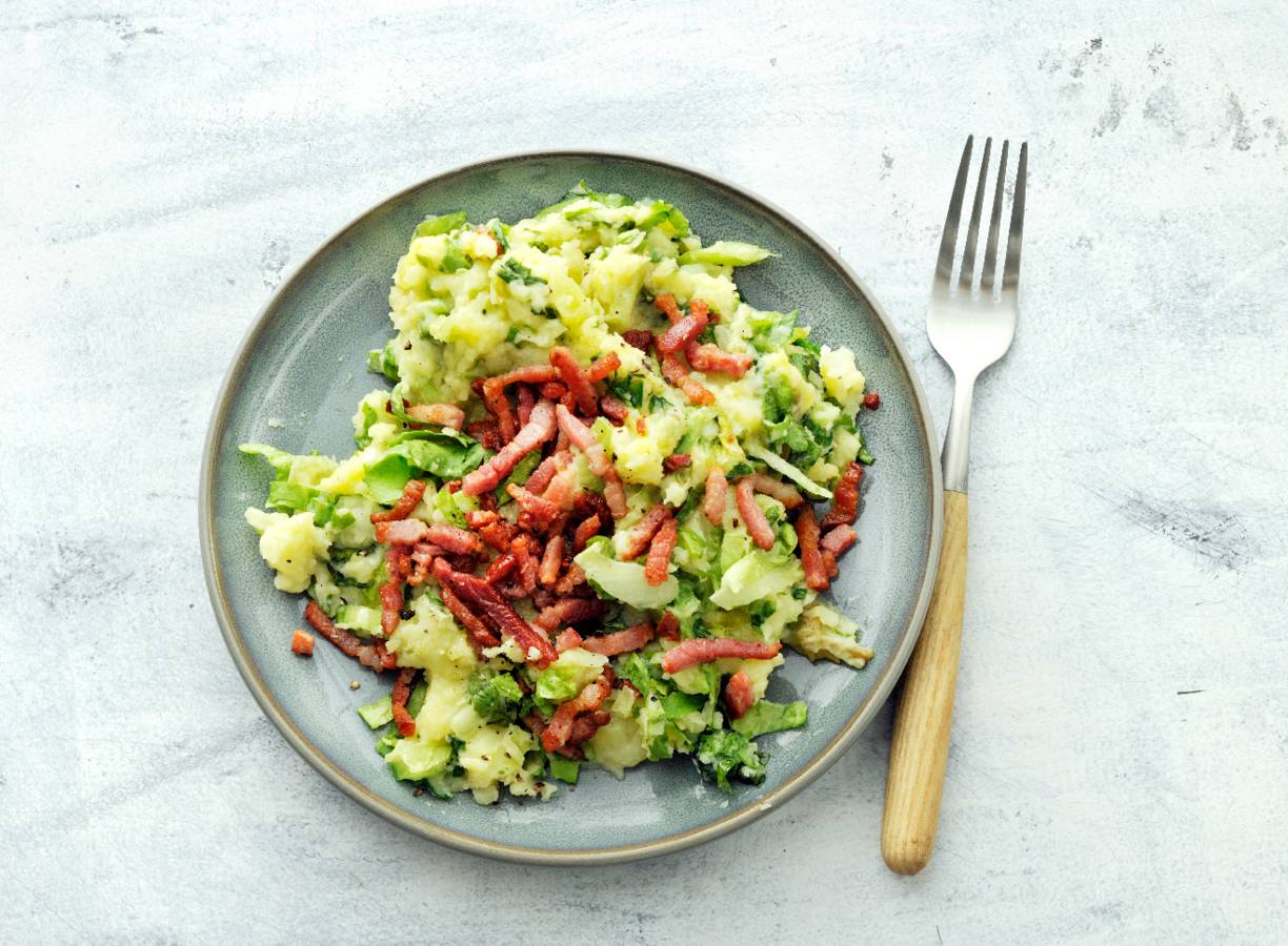 Andijviestamppot met (vega)spekjes